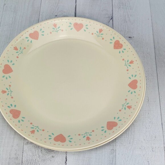 Vintage Corelle FOREVER YOURS Beige Pink Floral Hearts Dinner Plate Set of Four - Picture 7 of 13